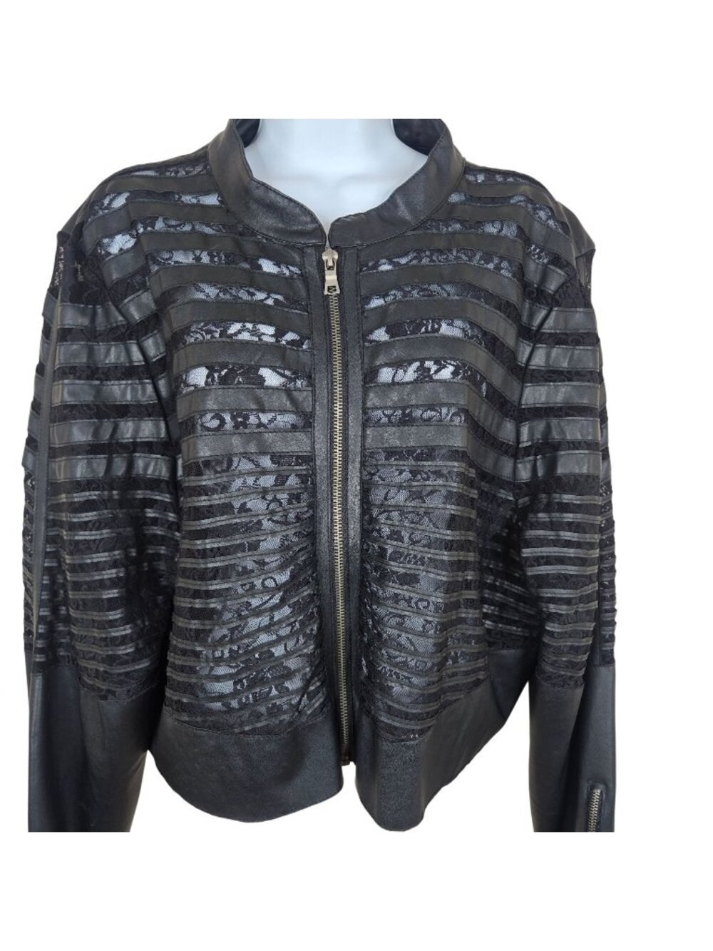 Black Faux Leather Lace Striped Womens 3X Jacket Cropped